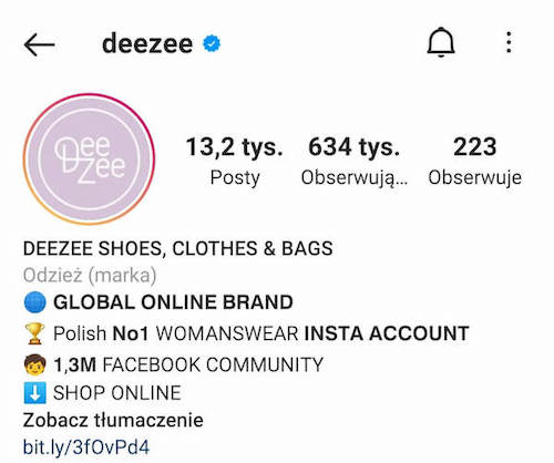 Co napisać w biogramie na Instagramie - marka Deezee
