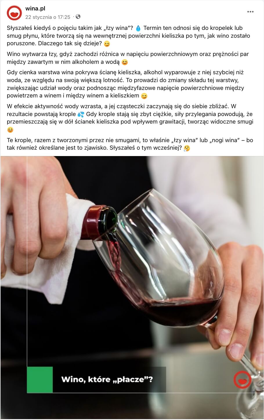 posty na fb z jasno określonym celem na podstawie profilu FB marki wina.pl